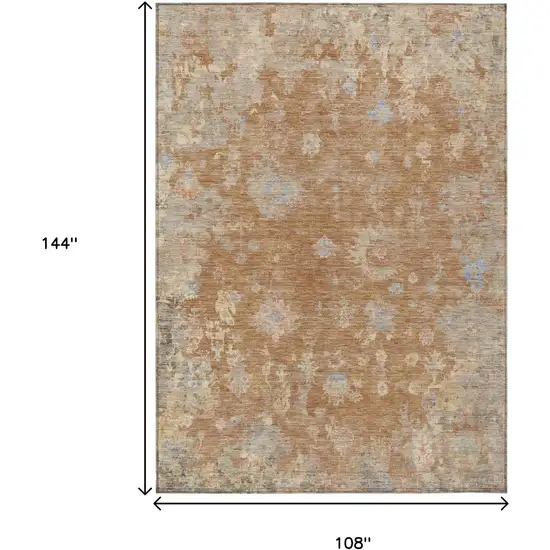 Copper And Beige Floral Washable Indoor Outdoor Area Rug Photo 3