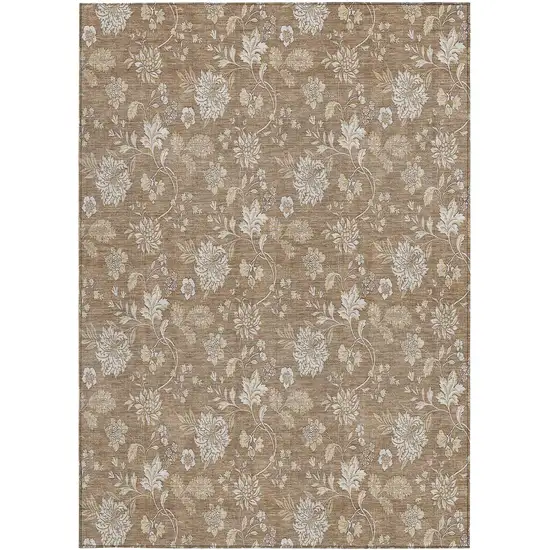 Copper And Beige Floral Washable Indoor Outdoor Area Rug Photo 7