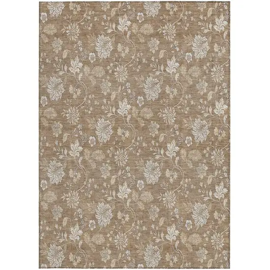 Copper And Beige Floral Washable Indoor Outdoor Area Rug Photo 7