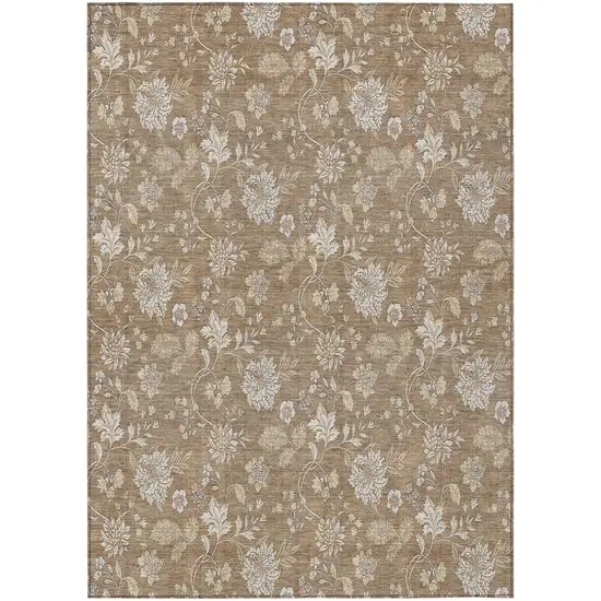 Copper And Beige Floral Washable Indoor Outdoor Area Rug Photo 2