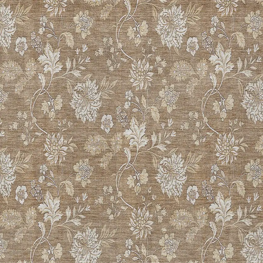 Copper And Beige Floral Washable Indoor Outdoor Area Rug Photo 6