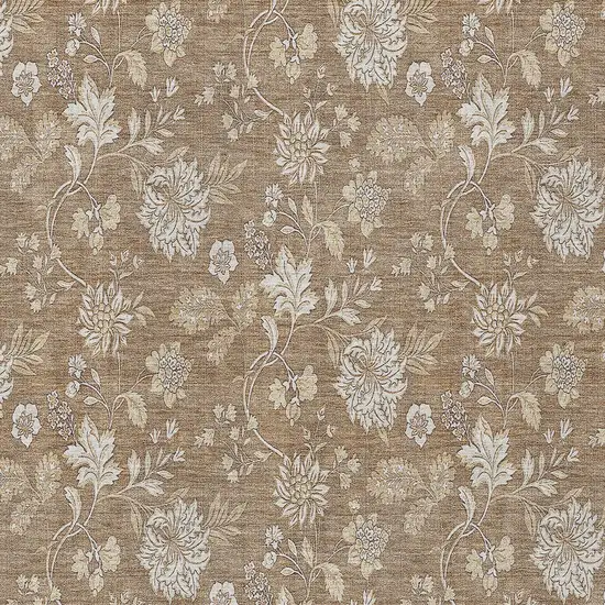 Copper And Beige Floral Washable Indoor Outdoor Area Rug Photo 6