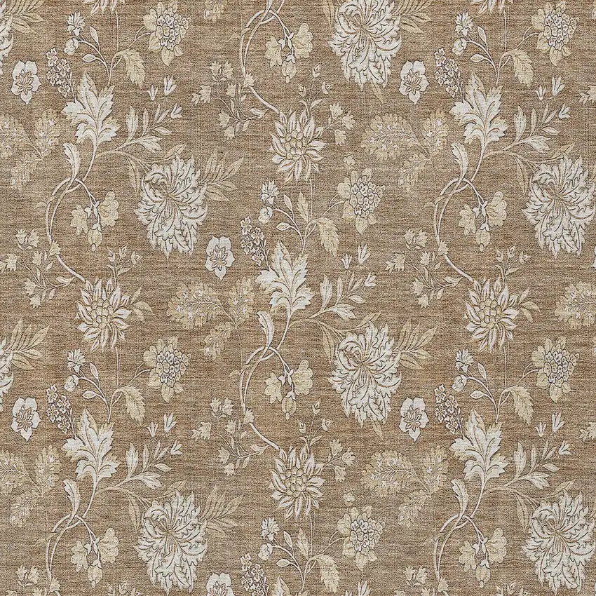 Copper And Beige Floral Washable Indoor Outdoor Area Rug Photo 6