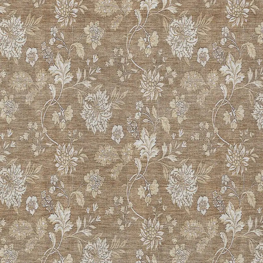 Copper And Beige Floral Washable Indoor Outdoor Area Rug Photo 6