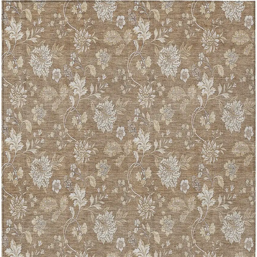 Copper And Beige Floral Washable Indoor Outdoor Area Rug Photo 7