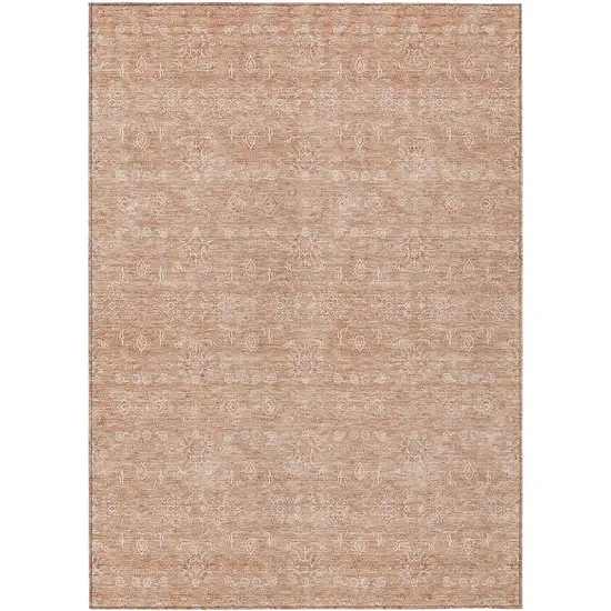 Copper And Beige Floral Washable Indoor Outdoor Area Rug Photo 1