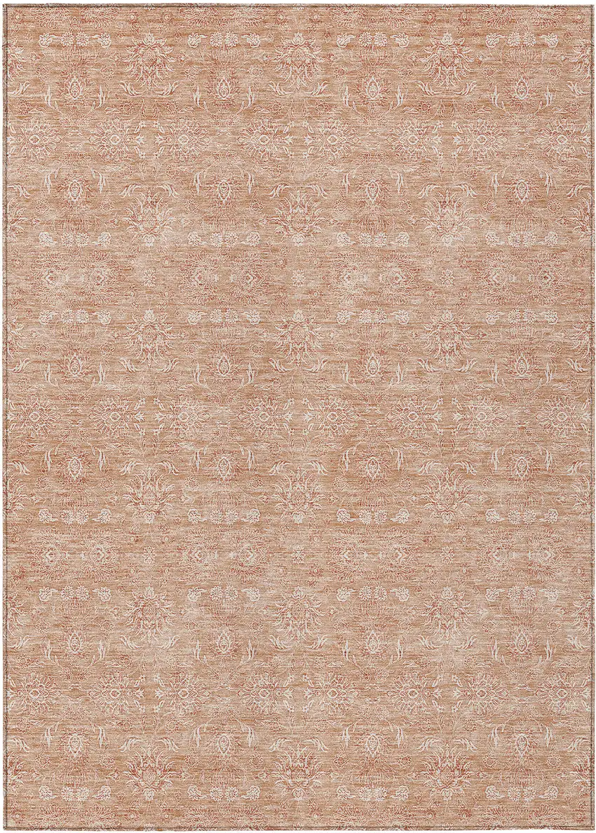Copper And Beige Floral Washable Indoor Outdoor Area Rug Photo 1