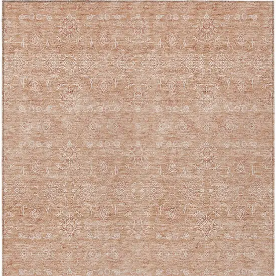 Copper And Beige Floral Washable Indoor Outdoor Area Rug Photo 3