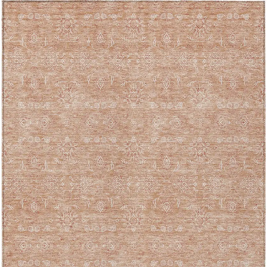 Copper And Beige Floral Washable Indoor Outdoor Area Rug Photo 3