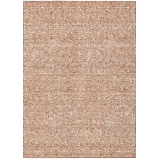 Copper And Beige Floral Washable Indoor Outdoor Area Rug Photo 2