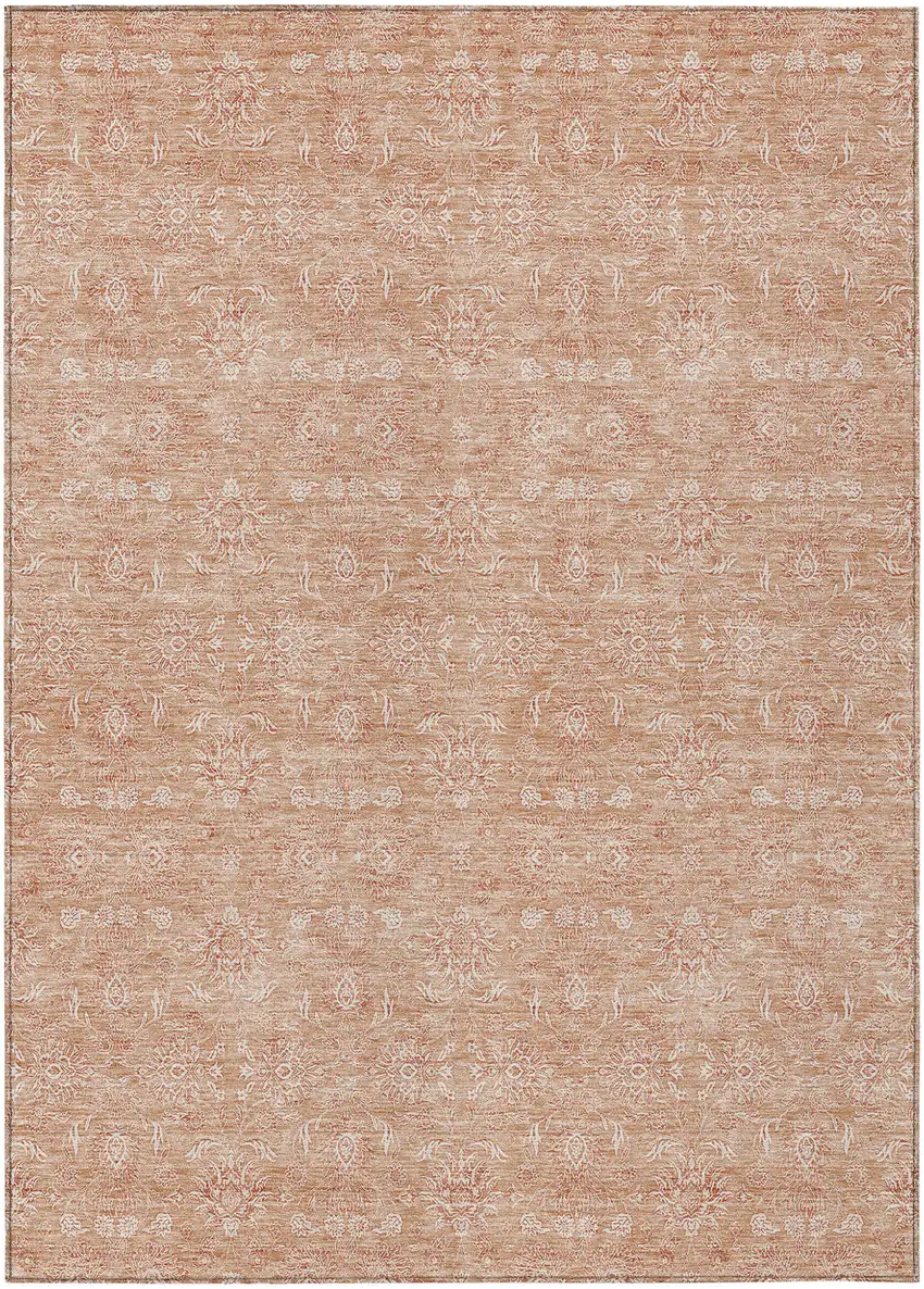 Copper And Beige Floral Washable Indoor Outdoor Area Rug Photo 2