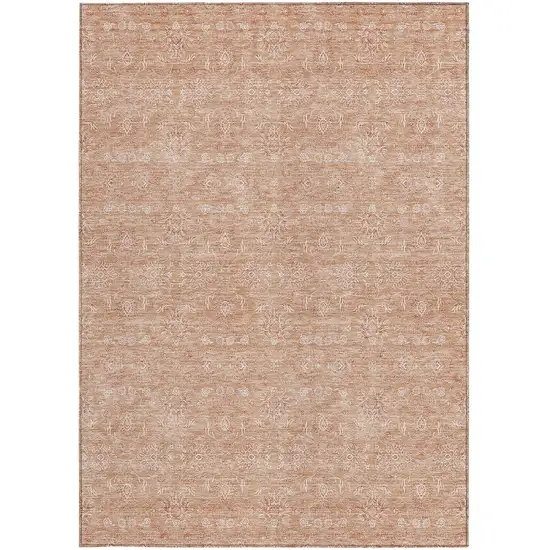 Copper And Beige Floral Washable Indoor Outdoor Area Rug Photo 4
