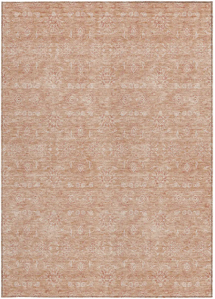Copper And Beige Floral Washable Indoor Outdoor Area Rug Photo 4