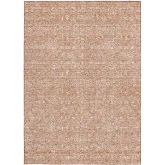 Copper And Beige Floral Washable Indoor Outdoor Area Rug Photo 4