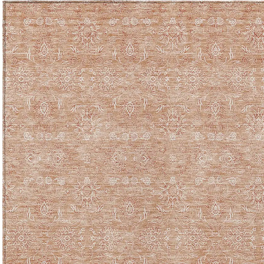 Copper And Beige Floral Washable Indoor Outdoor Area Rug Photo 3