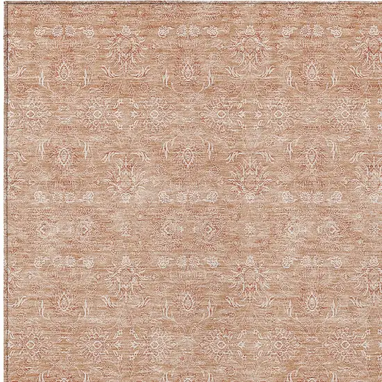 Copper And Beige Floral Washable Indoor Outdoor Area Rug Photo 3