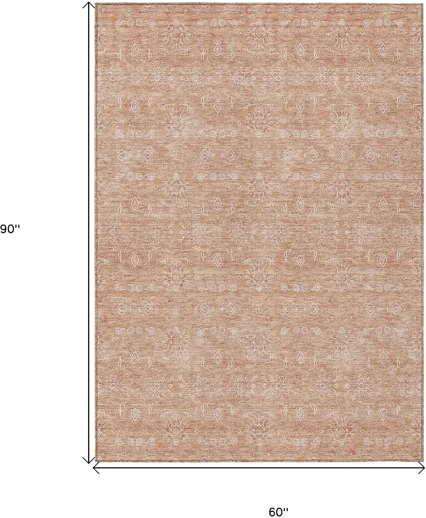 Copper And Beige Floral Washable Indoor Outdoor Area Rug Photo 9