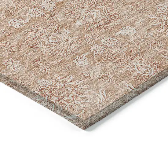Copper And Beige Floral Washable Indoor Outdoor Area Rug Photo 2