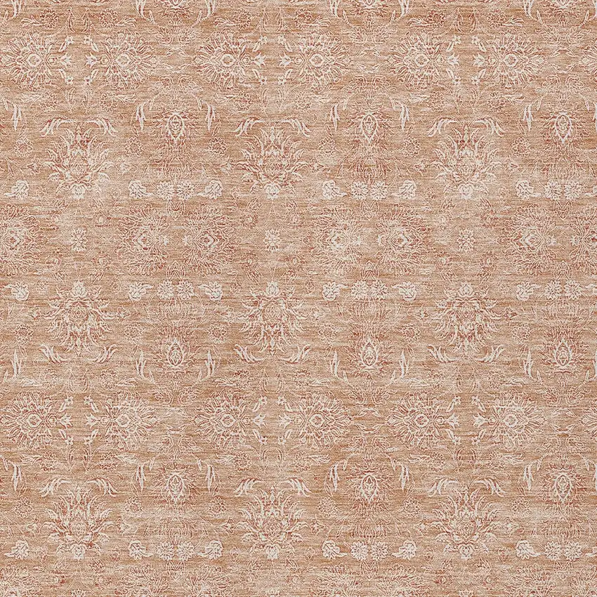 Copper And Beige Floral Washable Indoor Outdoor Area Rug Photo 3