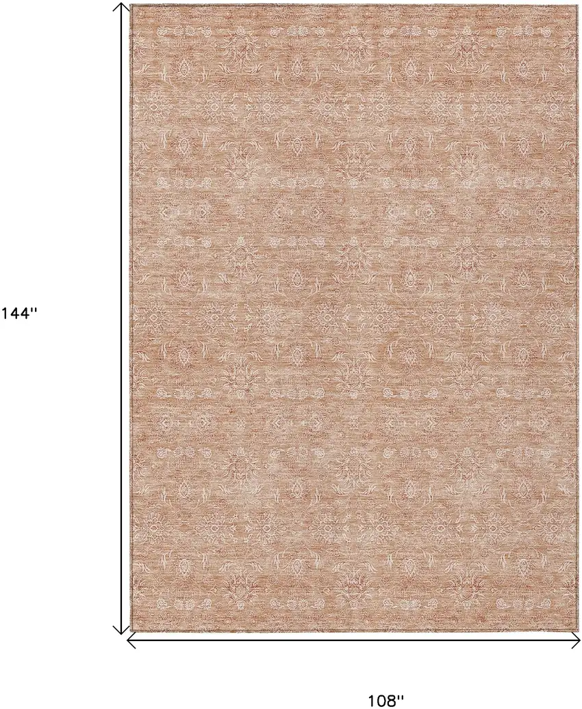 Copper And Beige Floral Washable Indoor Outdoor Area Rug Photo 9