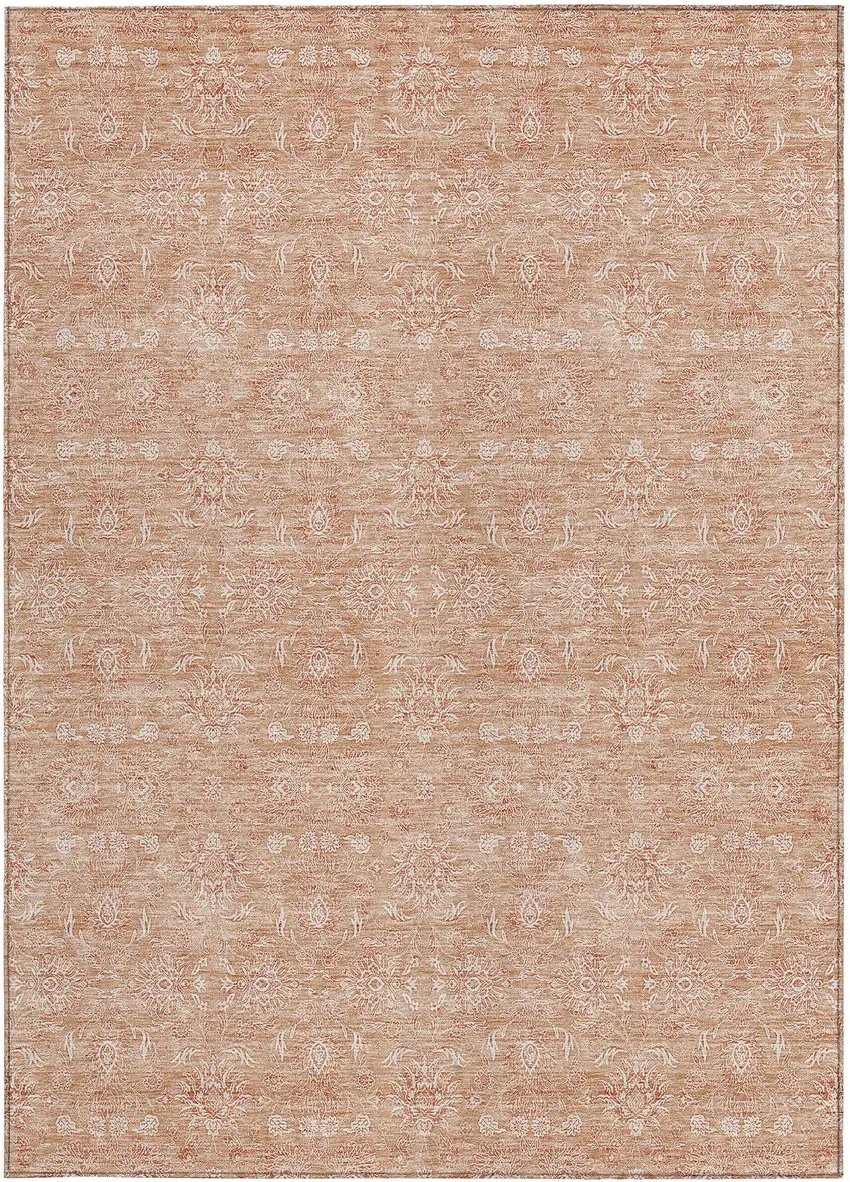 Copper And Beige Floral Washable Indoor Outdoor Area Rug Photo 6