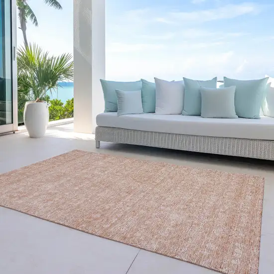 Copper And Beige Floral Washable Indoor Outdoor Area Rug Photo 8