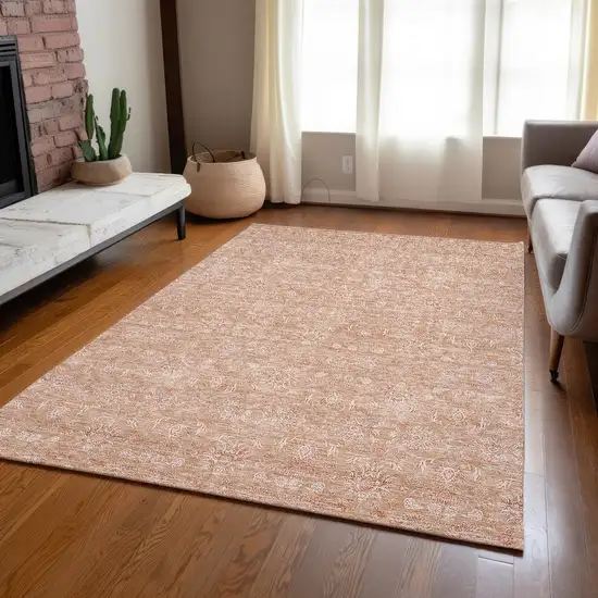 Copper And Beige Floral Washable Indoor Outdoor Area Rug Photo 7