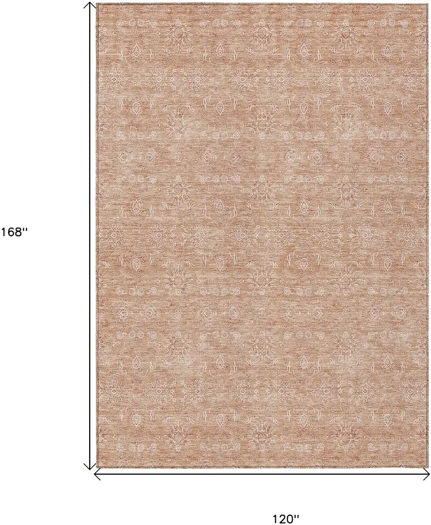 Copper And Beige Floral Washable Indoor Outdoor Area Rug Photo 9