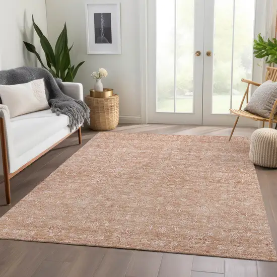 Copper And Beige Floral Washable Indoor Outdoor Area Rug Photo 6