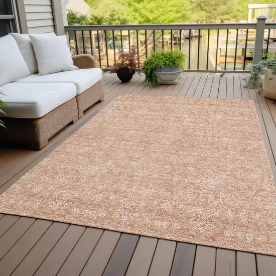Copper And Beige Floral Washable Indoor Outdoor Area Rug Photo 5
