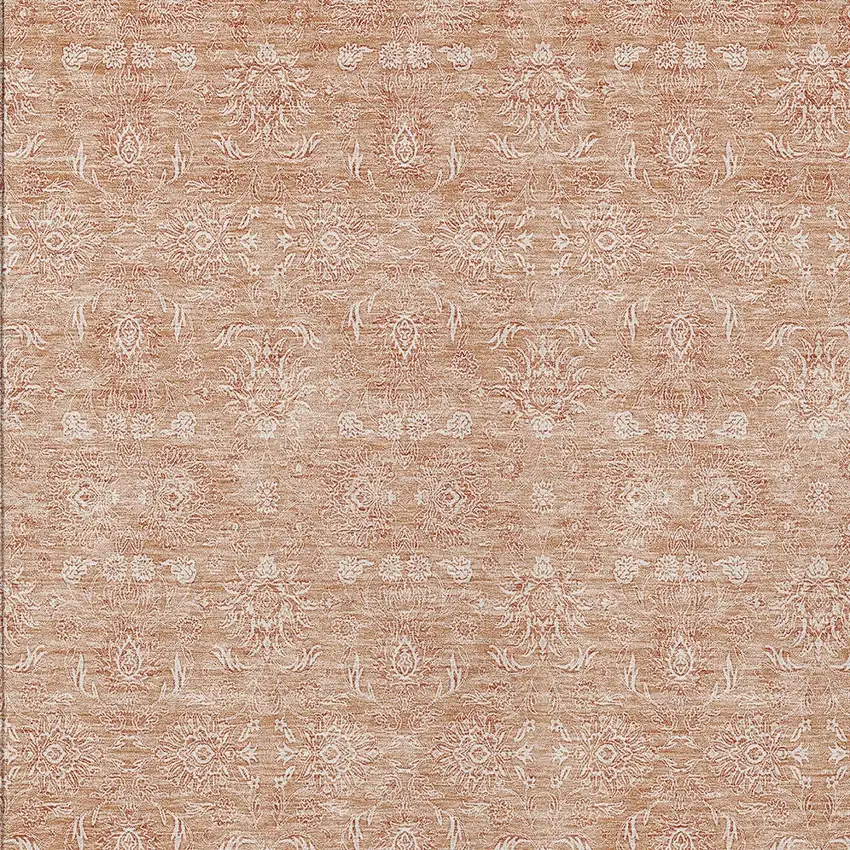 Copper And Beige Floral Washable Indoor Outdoor Area Rug Photo 3