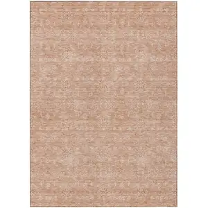 Photo of Copper And Beige Floral Washable Indoor Outdoor Area Rug