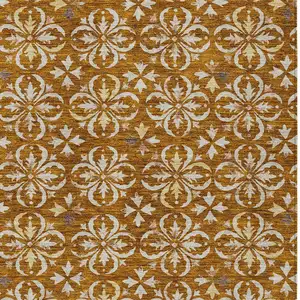 Photo of Copper And Beige Floral Washable Indoor Outdoor Area Rug