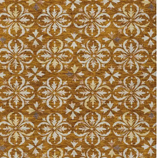 Copper And Beige Floral Washable Indoor Outdoor Area Rug Photo 5