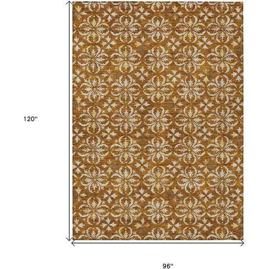 Copper And Beige Floral Washable Indoor Outdoor Area Rug Photo 3