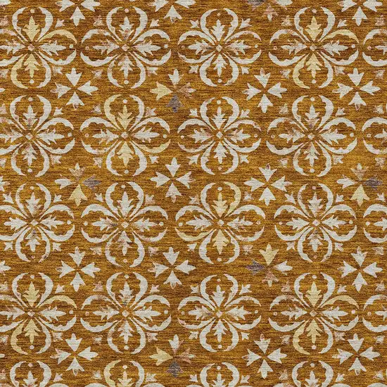Copper And Beige Floral Washable Indoor Outdoor Area Rug Photo 5