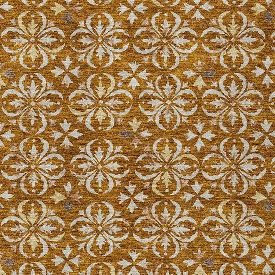 Copper And Beige Floral Washable Indoor Outdoor Area Rug Photo 5