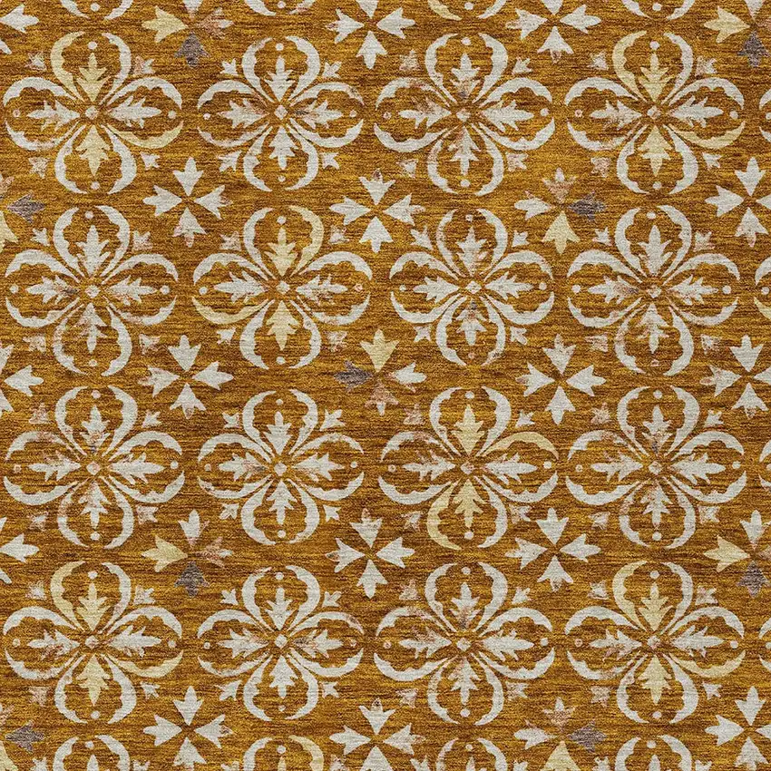 Copper And Beige Floral Washable Indoor Outdoor Area Rug Photo 5