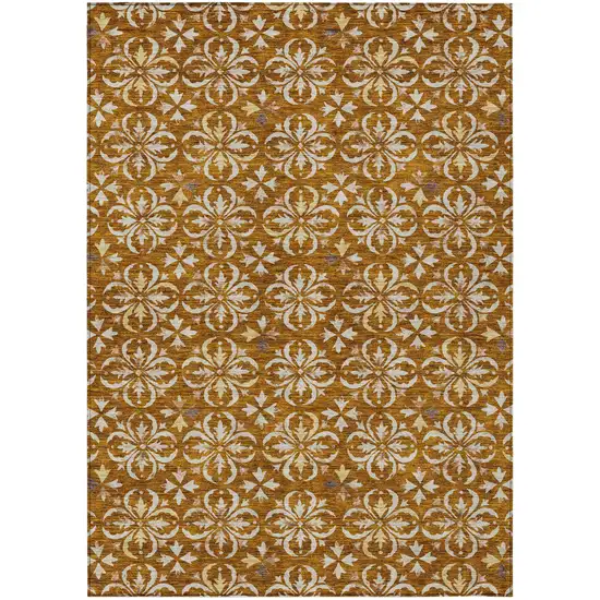 Copper And Beige Floral Washable Indoor Outdoor Area Rug Photo 2