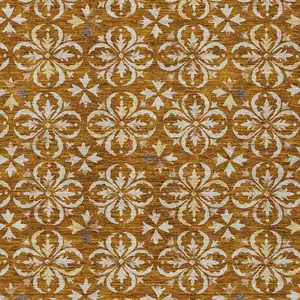 Photo of Copper And Beige Floral Washable Indoor Outdoor Area Rug