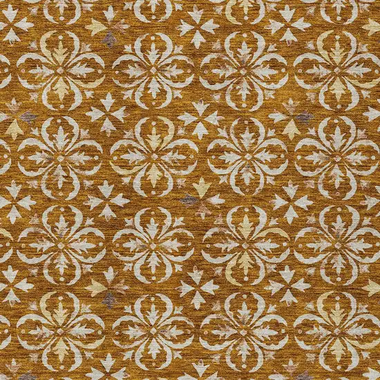 Copper And Beige Floral Washable Indoor Outdoor Area Rug Photo 5