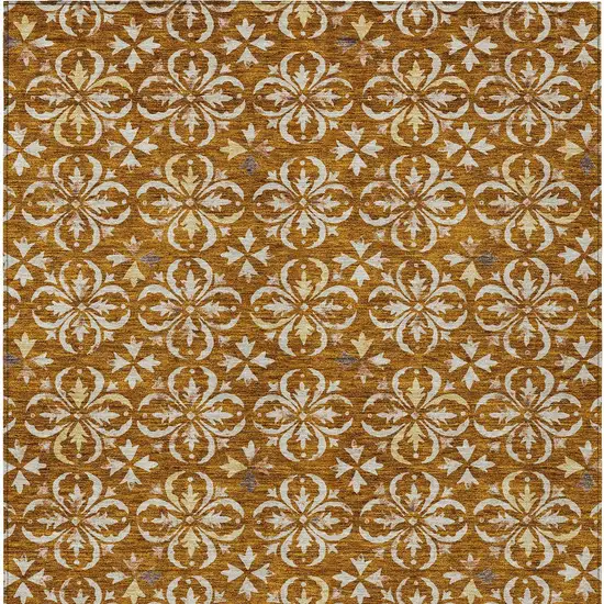 Copper And Beige Floral Washable Indoor Outdoor Area Rug Photo 6