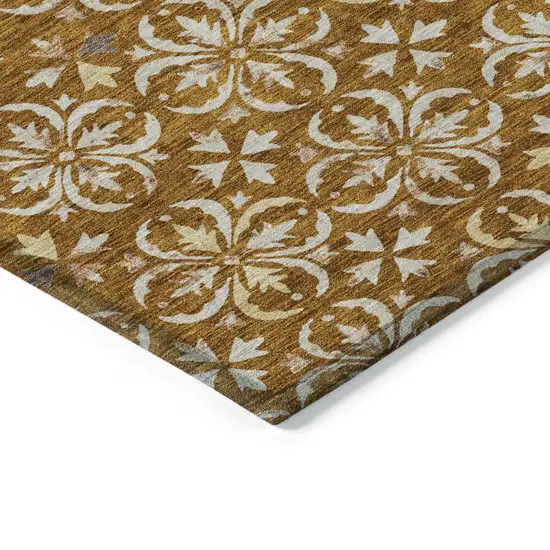 Copper And Beige Floral Washable Indoor Outdoor Area Rug Photo 4