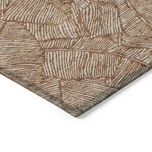 Photo of Copper And Beige Floral Washable Indoor Outdoor Area Rug