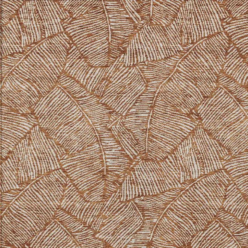 Copper And Beige Floral Washable Indoor Outdoor Area Rug Photo 7