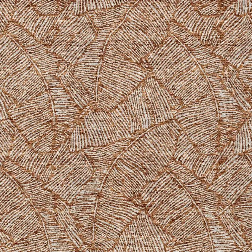 Copper And Beige Floral Washable Indoor Outdoor Area Rug Photo 7