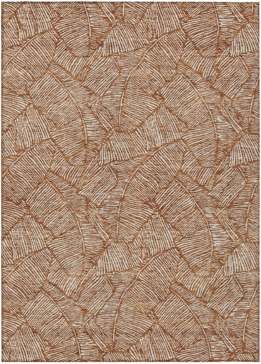 Copper And Beige Floral Washable Indoor Outdoor Area Rug Photo 2