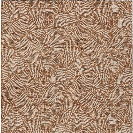 Copper And Beige Floral Washable Indoor Outdoor Area Rug Photo 7