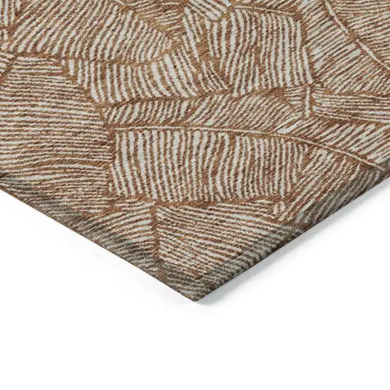 Copper And Beige Floral Washable Indoor Outdoor Area Rug Photo 5