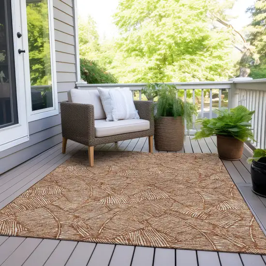 Copper And Beige Floral Washable Indoor Outdoor Area Rug Photo 9